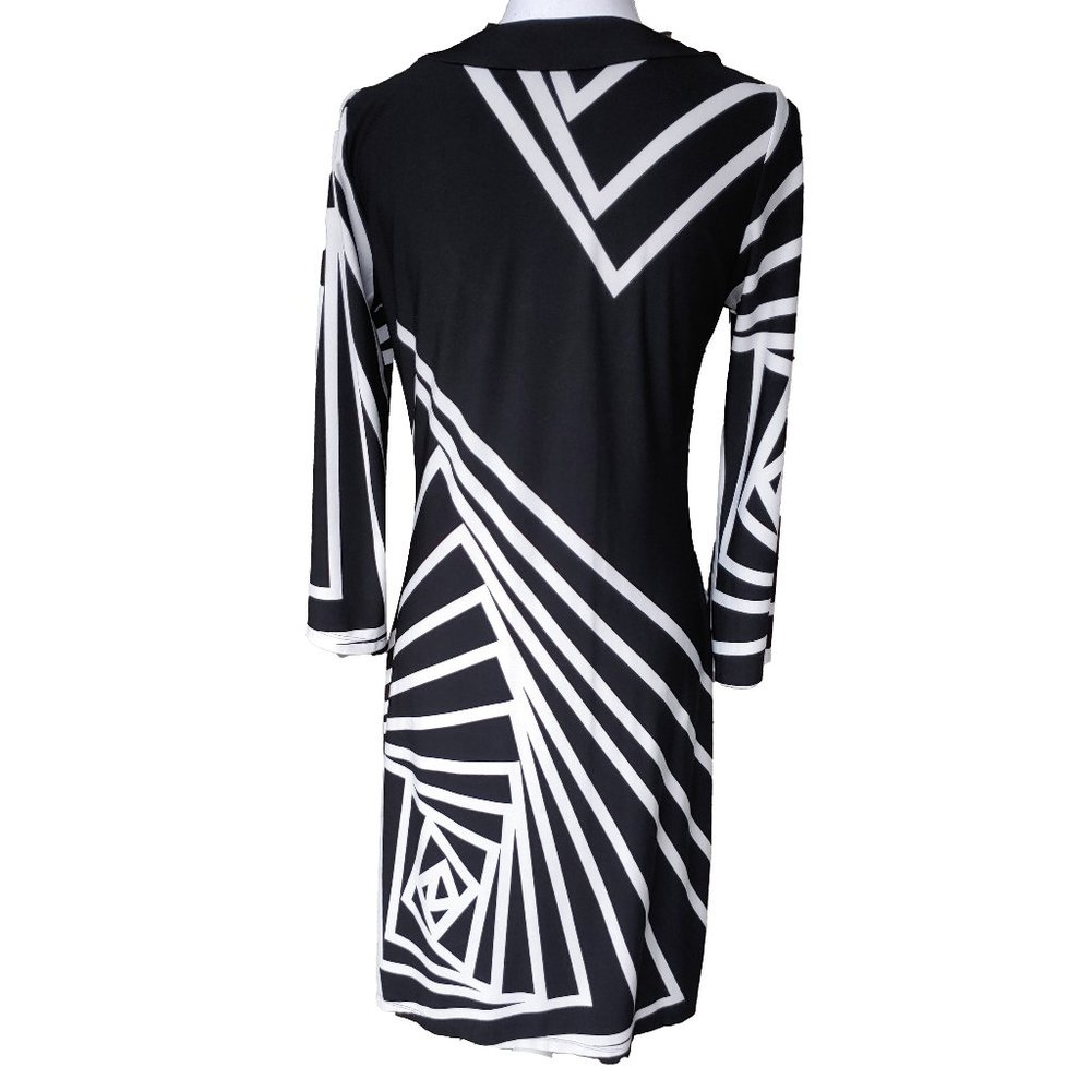 Forever Black White Geometric Minimalist Tunic Sheath Midi Dress - Picture 2 of 7
